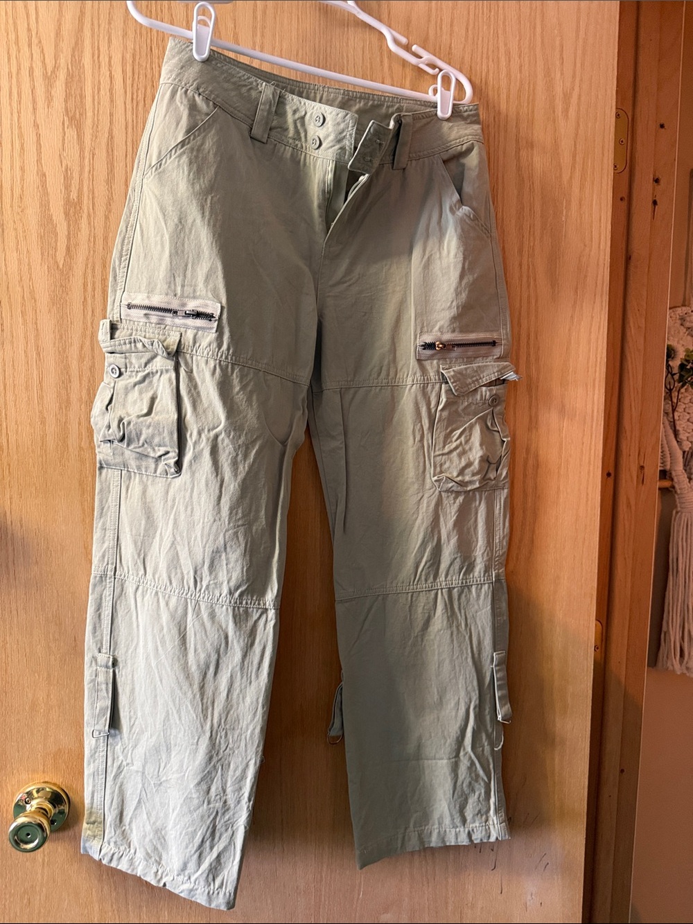 Women's Cargo Boot Cut Pants in Light Olive